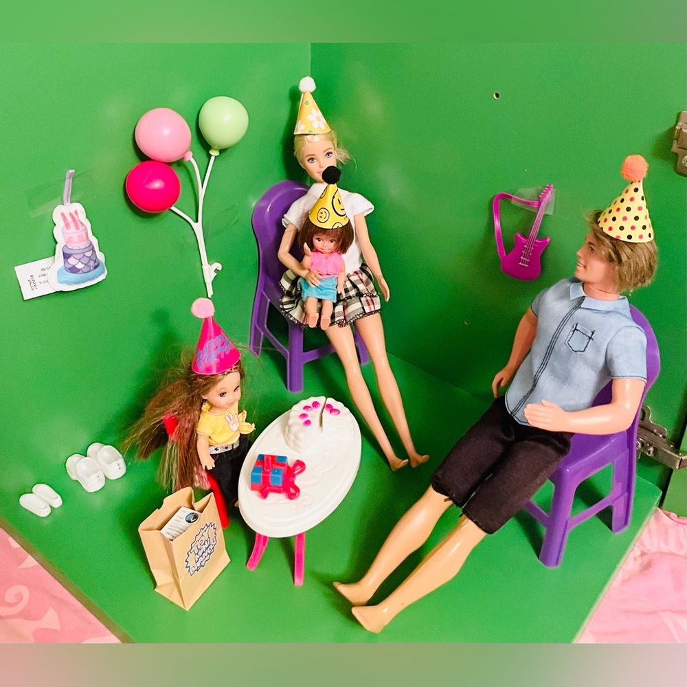 Kelly’s Birthday with guests Barbie, Ken and little sister EUC